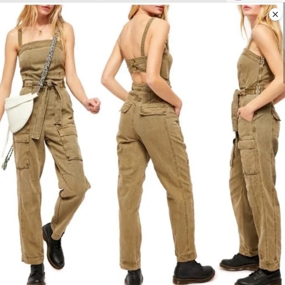 FREE PEOPLE  Go West Utility Jumpsuit iOveralls n Moss Green Size S Revolve - Picture 2 of 11